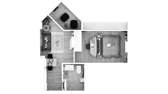 Condominium floor plan, 1 bedroom in The Momentum - Serene Condominium No. 11011 (2D)