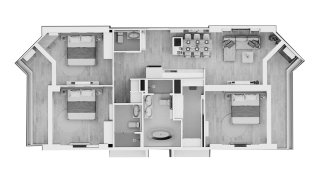 Condominium floor plan, 3 bedrooms in The Momentum - Serene Condominium No. 11014