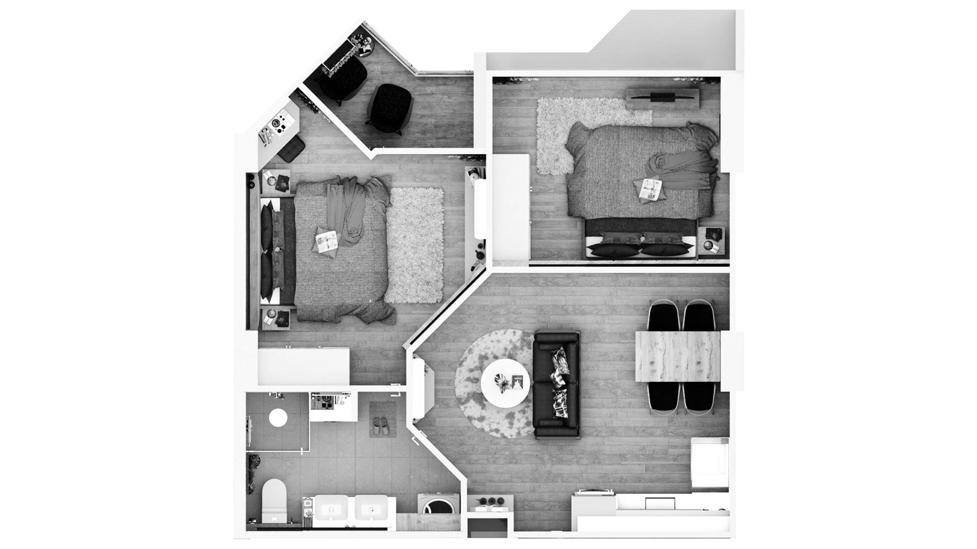 Condominium floor plan, 2 bedrooms in The Momentum - Serene Condominium No. 11013